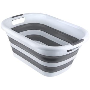 سبت غسيل بلاستيكي قابل للطي مع مقابض، موفر للمساحة