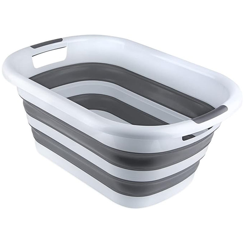 سبت غسيل بلاستيكي قابل للطي مع مقابض، موفر للمساحة