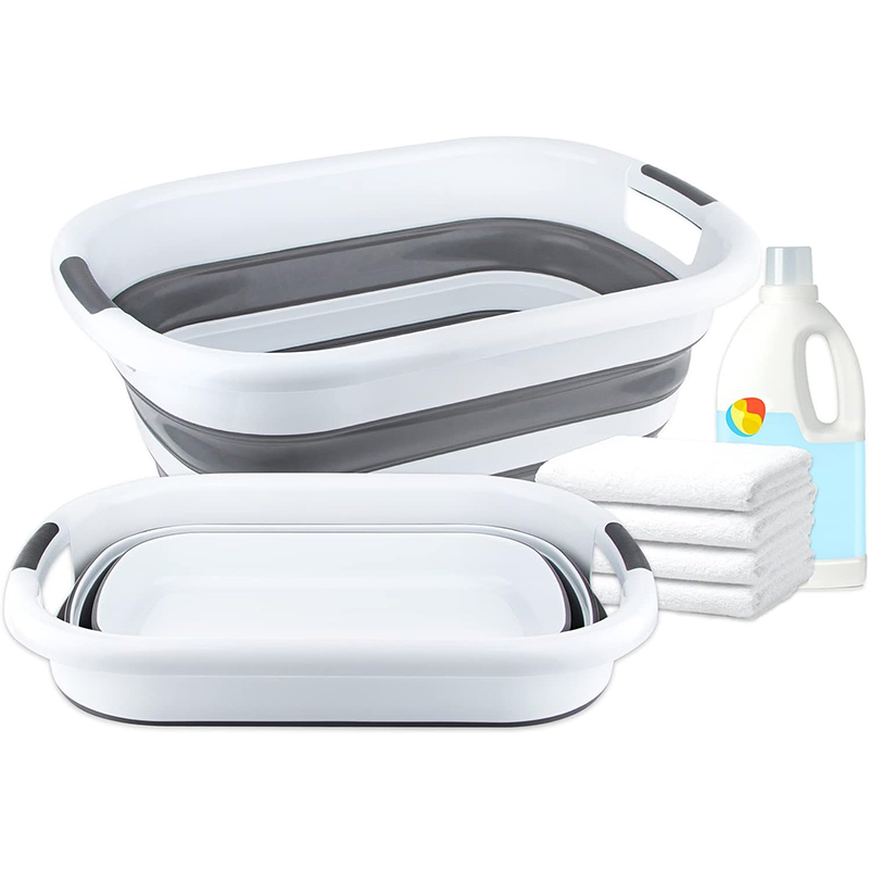 سبت غسيل بلاستيكي قابل للطي مع مقابض، موفر للمساحة - الصورة 3