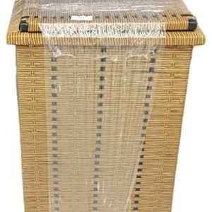 سلة غسيل خشبية راتان بعجل