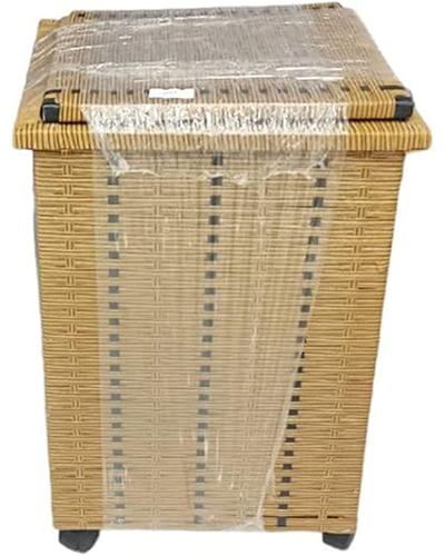 سلة غسيل خشبية راتان بعجل