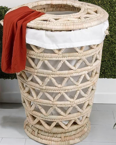 مرجونة سلة غسيل مصنوعة يدويًا من الخوص مع غطاء - الصورة 3