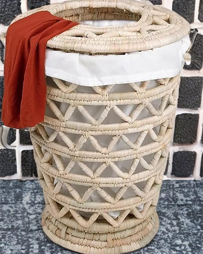 مرجونة سلة غسيل مصنوعة يدويًا من الخوص مع غطاء - الصورة 2