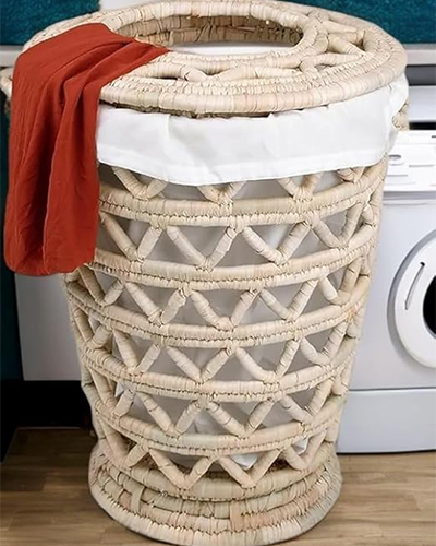 مرجونة سلة غسيل مصنوعة يدويًا من الخوص مع غطاء